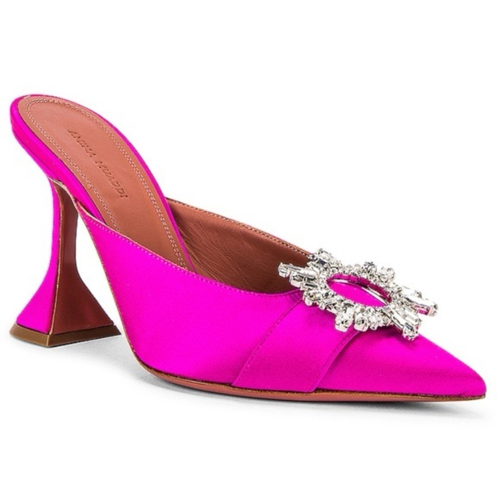 Amina Muaddi Begum Satin Mules – Pink – Size 38.5 (Women’s) NWT